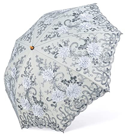 BABEYOND Lace Parasol Ultraviolet-Proof Folding Umbrella UPF50+ Vintage Flower Embroidery Umbrella for Wedding Party and Photo Shooting (Gray)