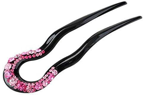 2 Pezzi A Forma Di U Forcella Per Capelli Elegante Barrette Per Capelli Pettine Strass Decorativi Forcine Per Capelli Accessori Per Capelli Alla Moda Per Panini Da Donna,Rosa