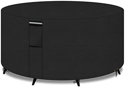 PATIO PLUS Garden Heavy Duty Table Covers Round with Air Vents, 600D Oxford Fabric Circular Patio Set Table Cover, Garden Furniture Set Cover Waterproof, Windproof, Anti-UV, 163x71cm, Black