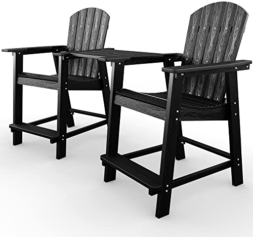 YEFU Balkonstuhl, hoher Adirondack-Stuhl, 2er-Set, mit Verbindungstablett, Polyholz, Adirondack-Stuhl, Barhocker, Terrassenhocker, 172,4 kg, wetterfest, für Außenbereich, Rasen, Pool, Hinterhof,