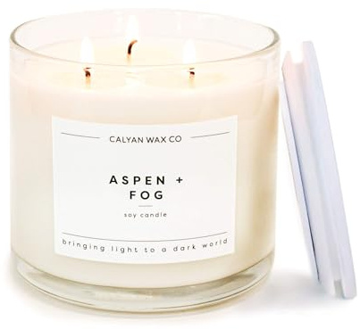 Calyan Wax Co. Aspen & Fog 3 Wick Scented Candle - 43 Hour Burn - Luxury 3 Wick Soy Candles - Non Toxic Soy Wax Candles - Long Lasting Large Glass Jar Candle for Home - 14.9oz