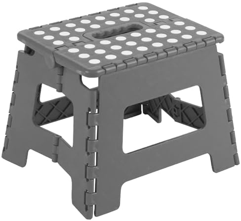 Acan Tradineur - Taburete Plegable Multiusos - PVC - Escalera Infantil Antideslizante - Altillo para Cocina o Baño - Reposapiés para Niños - Máx. 150 kg (Gris - 18 x 21 x 17 cm)