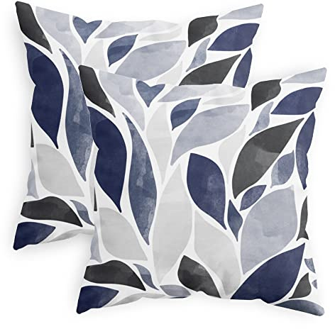 CaliTime Throw Pillow Cases Pack of 2 Cozy Fleece Falling Dahlia Floral Flowers Petals Decorative Cushion Covers for Couch Bed Sofa Farmhouse Decoration 45cm X 45cm Navy Blue Grey | Pack of 2, Cozy Fleece Falling Dahlia Floral Flowers Petals Cushion Covers for Sofa Bed Living Room Farmhouse Home