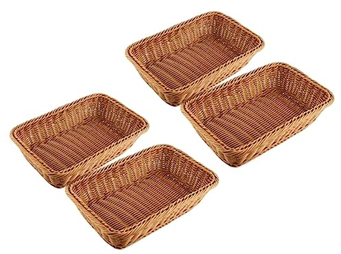 VENEKA 4 Stück Rechteckiger Korb für Tisch- Oder Theken Display für Brot, Obst und Gemüse Weiden Körbe für Märkte, BäCkerei