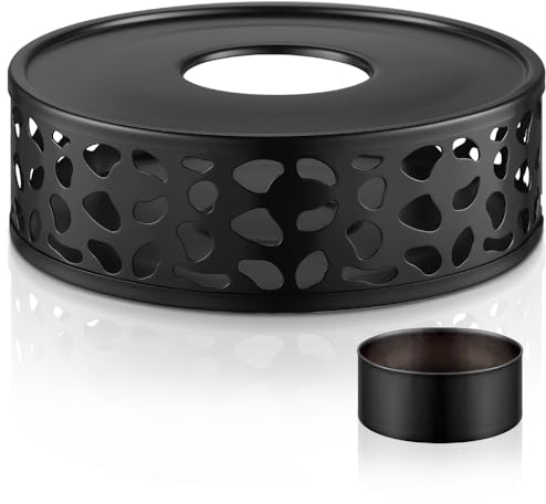 ecooe Fornello nero in acciaio inox – scalda tè con portacandela per teiera, scalda caffè, scalda teiera