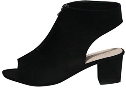 Clearance UK 7.5 Women Heeled Sandals Peep Toe Low Chunky Block Heels Front Zipper Boots Slingback Shoes Dressy Summer Casual #1_Black