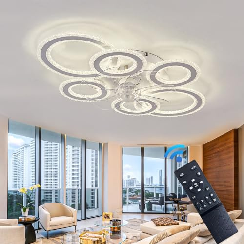 Caufloce LED Dc Grande Plafoniera Con Ventilatore Da Soffitto Reversibile Silenzioso Ventilatore Da Soffitto Con Luce 6 Velocità Dimmerabile Lampadario Con Ventola Timer Per Salotto