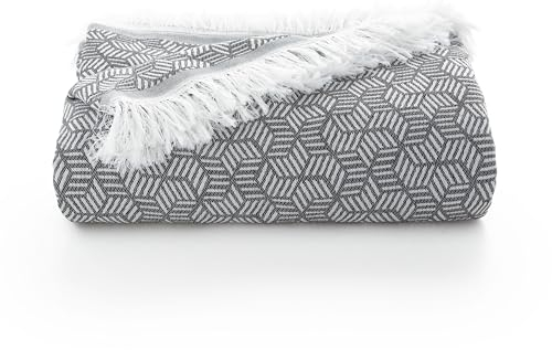 GAMUSI Couvre-lit multifonction en coton doux géométrique pour lit et canapé Gris clair 180 x 140 cm