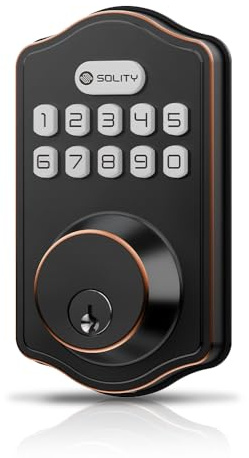Solity Cerradura eléctrica digital inteligente con teclado, entrada sin llave, bloqueo automático, 100 códigos personalizados, fácil instalación, puerta frontal exterior