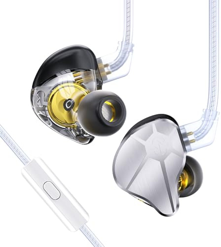 EZ EAR Auricolari in-ear CCZ BC04 HiFi DD&BA con driver dinamico ricco di dettagli cablati IEM Deep Bass con cavo staccabile a 2 pin, per telefono, PC, musica e giochi (argento, microfono)