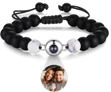 ALBERTBAND Tigerauge Perlen Armband Mit Personalisiertem Foto und Projektion - Geschenk für Ihn, Partner, Paar - Geburtstage, Valentinstag, Weihnachten