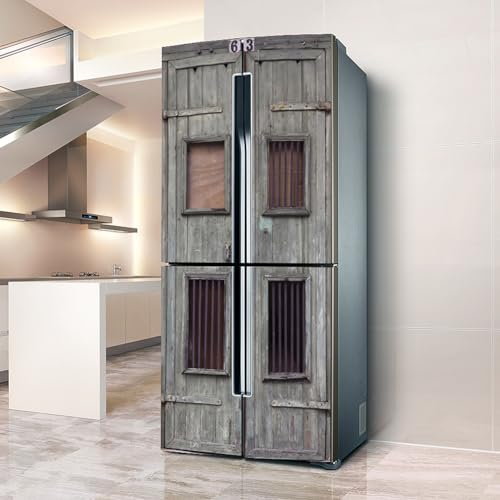 Pegatinas para refrigerador, pegatina de nevera que cubre completamente la puerta cubiertas de nevera pegatinas de pared para calcomanía de cocina, No. 613 puerta de madera retro