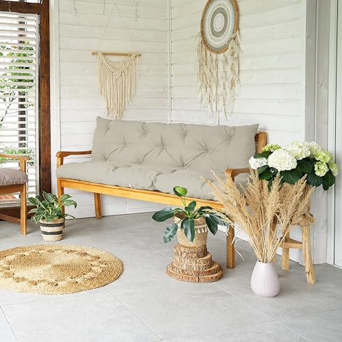 4L Textil Bankauflage Gartenbankauflage Bankkissen Polsterauflage Hollywoodschaukel Auflage für Gartenbank Sitzkissen und Rückenkissen wetterfest Stuhlkissen(100x50x50 cm),Beige Uv-beständig