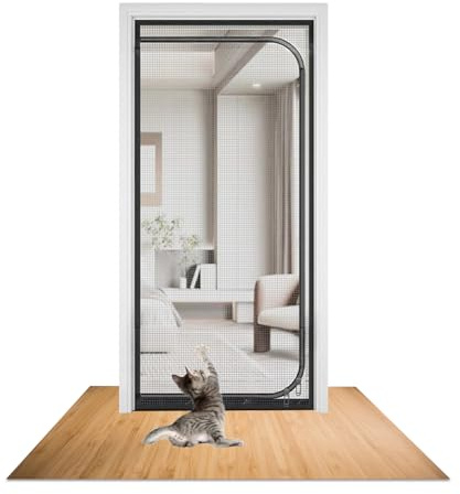 katzengitter balkontür, Verdickte Hund Katze Gittertür mit Reißverschluss, Türnetz Verhindern die Katze herausläuft, Katzenschutzgitter für Wohnzimmer, Schlafzimmer (Schwarz, 80 * 200cm)