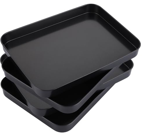 ZOFUN Oven Tray Set of 4, 24.8 x 18.8 x 2.4 cm Stainless Steel Baking Trays Non-Stick, PFOA Free Rectangle Cake Tins Dishwasher Safe, Carbon Steel Baking Sheet for Oven Baking, Cooking and Serving