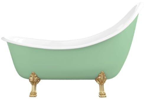 Casa Padrino Jugendstil Badewanne Hellgrün/Weiß/Gold 180 cm - Freistehende Retro Stil Badewanne