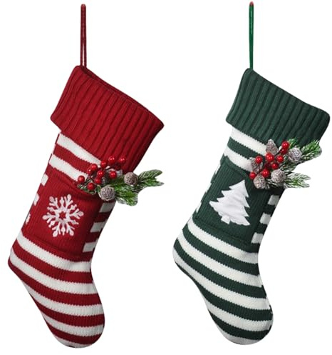 BRTNUP 2 Stück Weihnachtsstrümpfe Nikolausstrümpfe Nikolausstiefel zum Befüllen 46cm Groß Gestrickt Weihnachtsstrumpf Nikolausstrumpf Weihnachtssocken Kamin Hängenden Strumpf Weihnachtsdeko