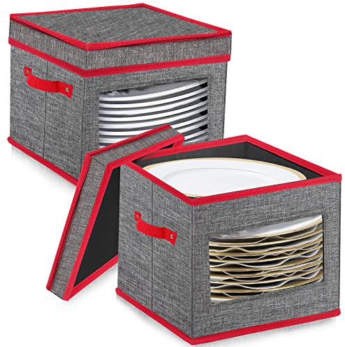 VERONLY Dinnerware Storage for Dishes Plate - China Storage Containers Hard Shell and Stackable, Hold 24 Plates, Includes 24 Felt Dividers, Set of 2