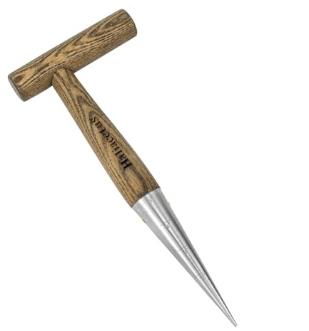 Haliaeetus Dibbler Garden Tool, 5'' Depth Mark Bulb Dibber for Sowing Seeds | Easy to Grip L-Shaped Wood Handle Garden Dibber, Stamped Stainless Steel Tip Seed Dibber, 11.3'' Dibber for Planting Seedling
