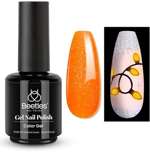 Beetles UV Gel-Nagellack Leuchten, 1 Stück 15 ml leuchtet im Dunkeln Orange Gel Polish Maniküre Soak Off Uv LED Nagellampe Erforderlich, DIY Nagelkunst Maniküre Weihnachtlicher Nagellack