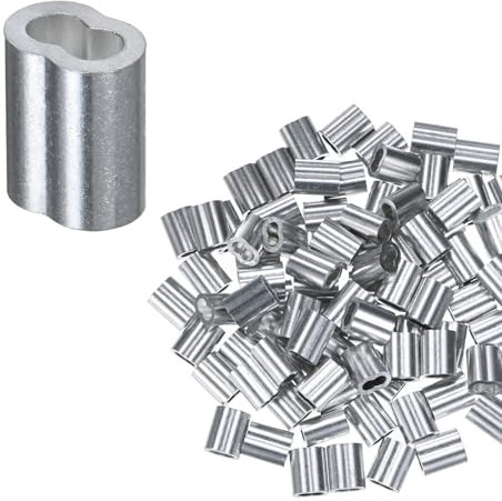 M METERXITY 200-Pack Aluminum Crimping Loop Sleeves, 2.5mm 3/32 Double Round Barrel Wire Rope Sleeves Cable Ferrule for Wire Rope/Cables Crimping Loop Sleeve