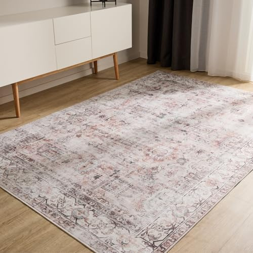 benuta Basic Waschbarer Teppich George - Creme/Taupe 200x300 cm - Kunstfaser - Rechteckig & im Style: Vintage, Elegant, Retro - Pflegeleicht für Wohnzimmer Schlafzimmer