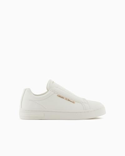 Armani Exchange Donna London, Metal Gold Logo, Slip On Sneaker, Bianco Sporco, 40 EU