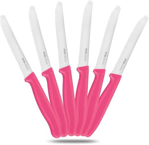 OPOLIA wellenschliffmesser 6teilig,Edelstahl,Spülmaschinenfest,22cm,Pink | Frühstücksmesser,Brötchenmesser,Tafelmesser,Tomatenmesser,Scharfes Klinge,Ergonomischer griff für den Täglichen Gebrauch