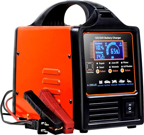 vFound 12V 24V Autobatterie Ladegerät Heavy Duty, 20A Automatisches Batterieladegerät,Smart Erhaltungsladegerät mit Auto Abschaltung für Auto LKW Motorrad Rasenmäher Blei-Säure (AGM, Gel usw)