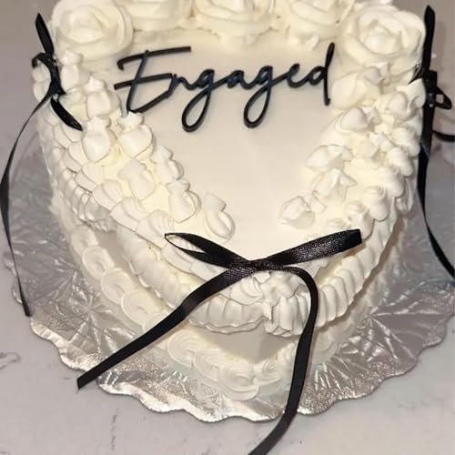 Elegant Black Acrylic 'Engaged' Cake Topper,Wedding Anniversary Bridal Shower Bachelorette Party Cake Decorations,Dessert Decor Baking Cake Decorations
