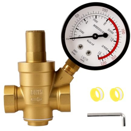 Riduttore di pressione dell'acqua 1/2 pollici DN15 con manometro, riduttore di pressione dell'acqua in ottone, regolatore di pressione dell'acqua, valvola di pressione dell'acqua per la regolazione