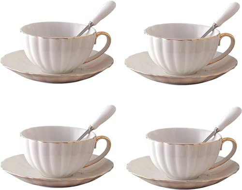 Juego clásico de taza de café y platillo de porcelana china - Elegantes tazas de té de porcelana para el hogar y fiestas de té (juego de 4) - Perfecto para entretenimiento