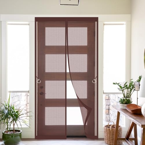 Magnet Fliegengitter Tür 84 x 205 cm Fliegengitter Tür Ohne Bohren Magnetvorhang Insektenschutz Durch Leichte Montage Magnetvorhang für Schlafzimmer, Kinderzimmer, Braun