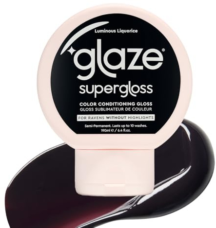 Glaze Supergloss Color Conditioning Gloss With Dispensing Pump – Hydrating Semi-Permanent Color Hair Gloss & Shine Boost – For Dark Brown Hair to Black Hair – 6.4 Fl Oz - Luminous Licorice