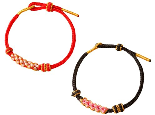 Braccialetto portafortuna fatto a mano, confezione da 2 bracciali tibetani portafortuna, corda intrecciata a mano regolabile con fiori di pesco per il tuo amante o migliore amico