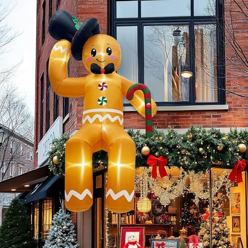 Fayavoo 300CM Aufblasbare Weihnachtsdeko Außen, 10FT Kletternd Lebkuchenmann Deko Weihnachtsdekoration mit LED, XXL Weihnachtsdeko Aussen IP44 Wetterfest für Dach Außen Innen Garden Rasen