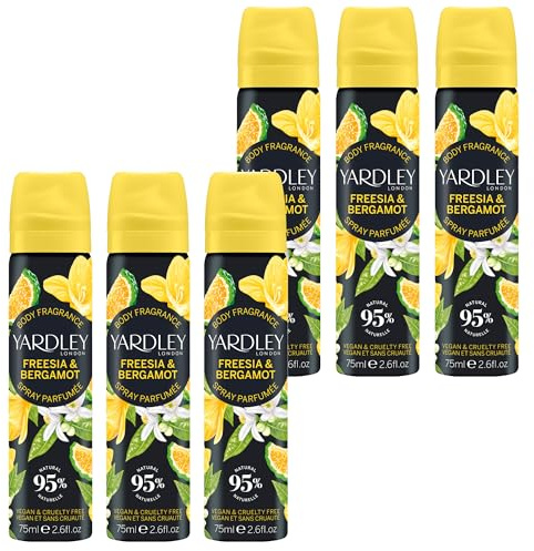 Yardley London Freesia & Bergamot Körperspray, Duft für Frauen, Noten von Bergamot und Zitrone, vegan, tierversuchsfrei, 95% natürlich, 6 x 75ml