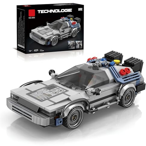 SymGrpu Technik Rennwagen Bausteine, Zurück in die Zukunft Sportauto Klemmbausteine Spielzeug, Speed Champion Sammlerfahrzeugmodell Geschenk für Erwachsene Kinder, 405 Stück