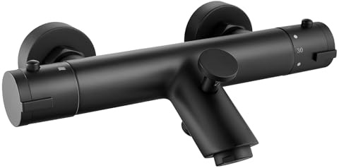 Badewannenarmatur Thermostat Schwarz, Duscharmatur Thermostat | Thermostat Mischbatterie Dusche, 38 °C Sicherheitssperre, Für Dusche und Badewanne