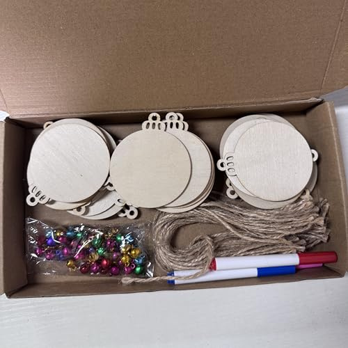 Tccydm 50 Stück runde Weihnachtskugeln aus Holz, Weihnachtsbaum-Ornamente, Basteln, Weihnachten, Kinder, zur Dekoration von Feiertagen und kreativen Freizeitaktivitäten, Geschenkanhänger und