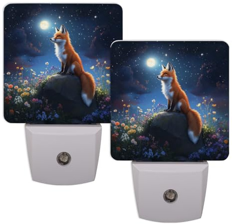 Fox Moon Flowers LED Night Lights 2 Pack, Automatic Dimming Plug-in Night Light Plug Into Wall with Dusk to Dawn Sensor, Energy-Saving for Bedroom Bathroom Hallway Living Room