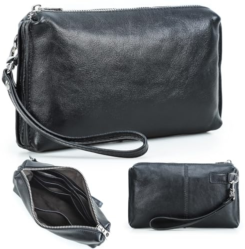 CONTACTS Männer Leder Reißverschluss Karte Passport Pocket Bill Wallet Geldbörse Handytasche