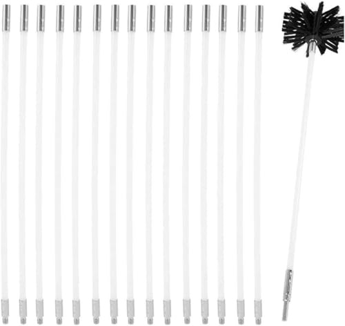Kit De Brosse Cheminée, Outil Nettoyage Et Ramonage Contenant 6 Tiges Flexibles (61 Cm) 1 Tête Poêle À Granulés (100 Mm)(18 Rods,410mm)