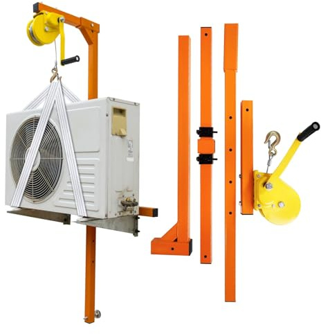 SnamicE Herramienta de elevación para instalación Exterior de Aire Acondicionado, Soporte de Acero Inoxidable de Longitud Ajustable, Herramienta de grúa con cabrestan,