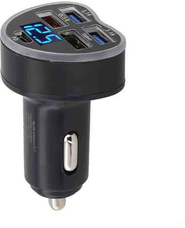 Cargador de coche de 66 W para vehículos de 12 V y 24 V con carga rápida PD y para QC3 0, adaptador de 5 puertos USB para teléfonos y tabletas, pantalla LED para monitorear el voltaje de la batería