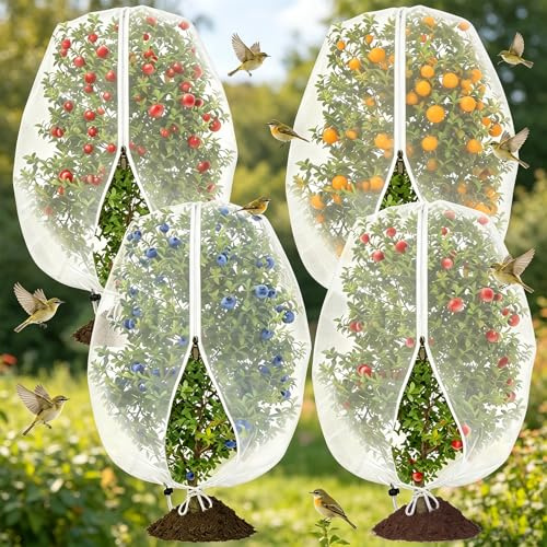 Vepazony 4PCS Fruit Tree Netting, 1x1.5M 1x0.8M Tomato Net with Zipper Drawstring, Blueberry Cherry Plant Protection, Fine Flowers Mesh Strawberry Bag Vegetables Nets Garden Cover Bird Insect Barrier