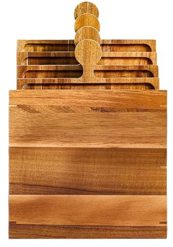 Bandeja de madera, tabla de cortar rectangular para embutidos, tabla para quesos, bandeja de servir de madera de 4 piezas | Bandejas para embutidos en forma de | Para cocina