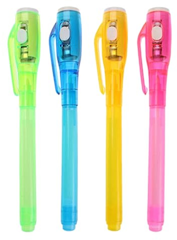 Tracer Marker Pen Set, 4 UV Pen Light, Compact Size Invisible Ink Writing Tool, Sturdy Polyester Material Detail, Long Lasting Secret Note Feature, Permanent Washable Message Use