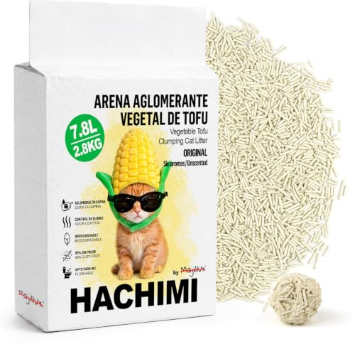 HACHIMI Arena de Tofu para Gatos 2.8 kg Sin Perfume | Granulado fino 1,5 mm | Arena vegetal aglomerante | Muy baja generación de polvo | Ingredientes vegetales | 1 bolsas x 2,8 kg
