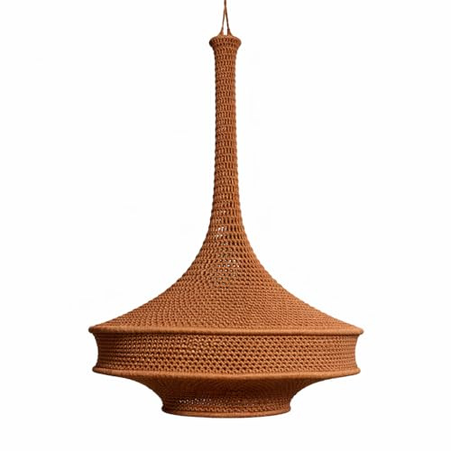 Gehäkelter Lampenschirm E27 40 × 63 cm Terrakotta handgefertigt | Handarbeit aus Marokko | Für E27 geeignet | Nur LED | Ohne Kabel | Polypropylen